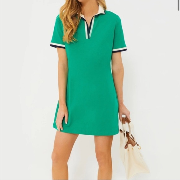 Cynthia Rowley Green Mini Dress with Navy Trim - Picture 1 of 11